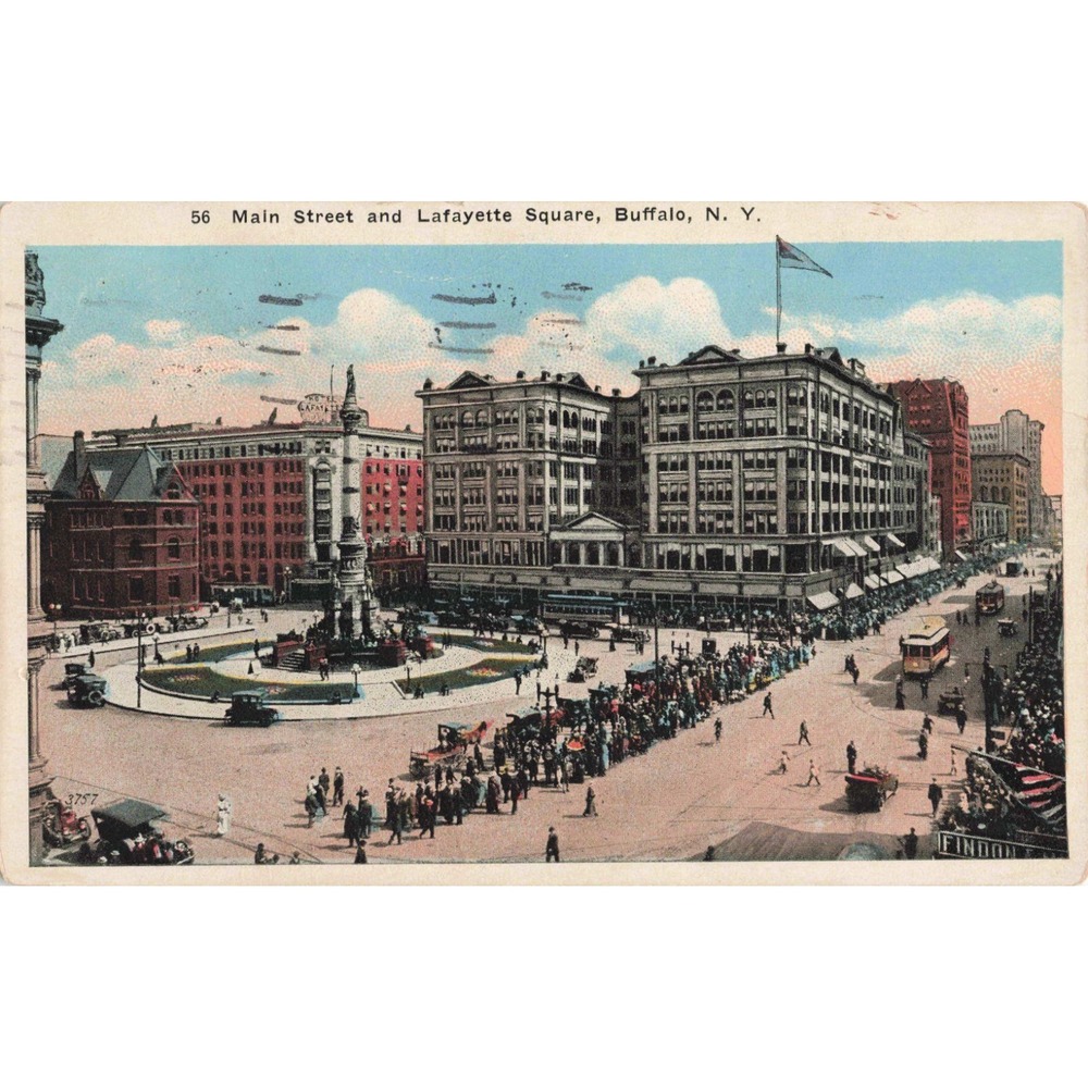 Vintage 1924 Buffalo NY Main Street Lafayette Square Postcard 56 NY Litho - Picture 1 of 2